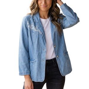 Vintage g.w. Division Of Graff Denim Blazer Jacket Retro Coastal Grandma Western